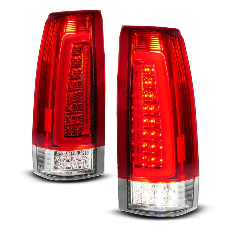 ANZO 88-99 Chevy C/K1500/2500/3500 Full LED Light Tube Taillights Chrome Housing Red/Clear Lens - Side View