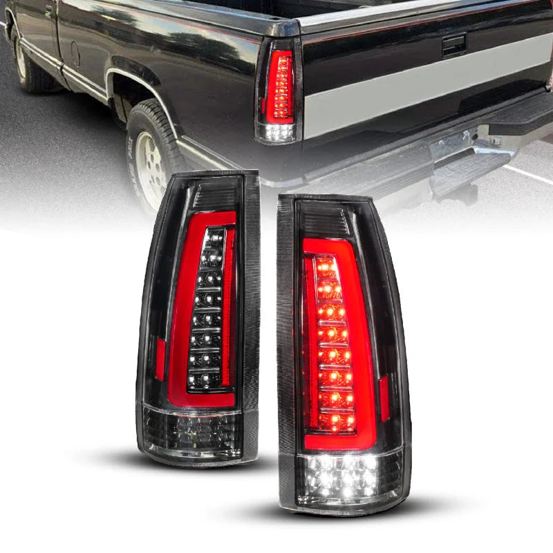 ANZO 88-99 Chevy/GMC C/K1500/2500/3500 Full LED Light Tube Taillights Black Housing Clear Lens - Side View