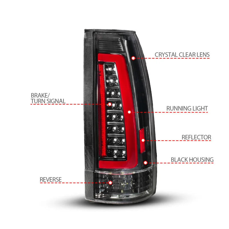 ANZO 88-99 Chevy/GMC C/K1500/2500/3500 Full LED Light Tube Taillights Black Housing Clear Lens - Back View