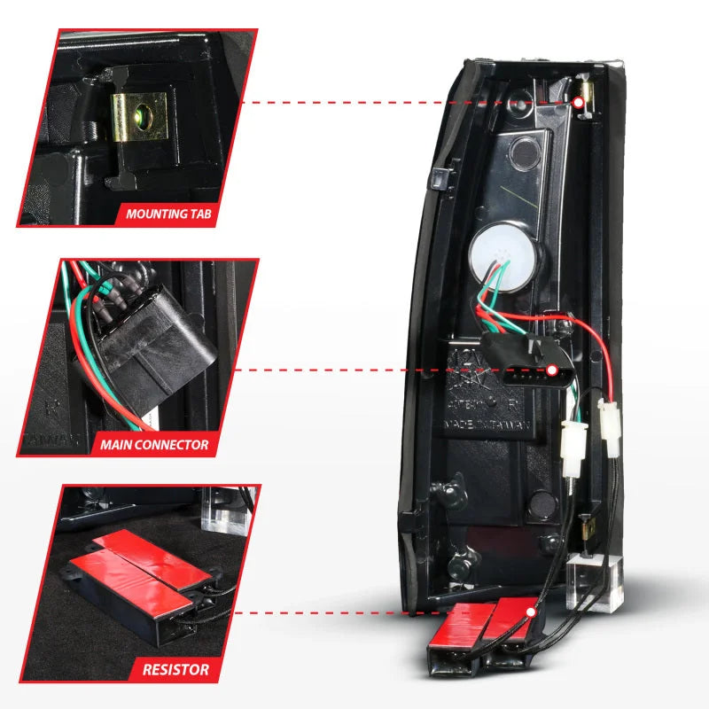ANZO 88-99 Chevy/GMC C/K1500/2500/3500 Full LED Light Tube Taillights Black Housing Smoke Lens - Back View