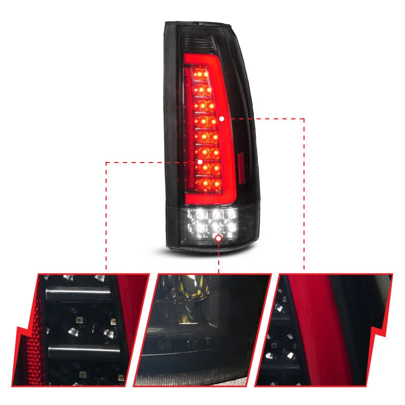 ANZO 88-99 Chevy/GMC C/K1500/2500/3500 Full LED Light Tube Taillights Black Housing Smoke Lens - Installation View