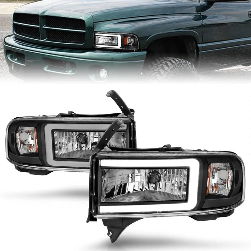 ANZO 94-02 Dodge RAM Crystal Headlight - w/ Light Bar Black Housing - Main Product View