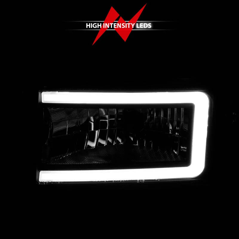 ANZO 94-02 Dodge RAM Crystal Headlight - w/ Light Bar Black Housing - Back View