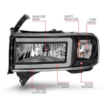 Load image into Gallery viewer, ANZO 94-02 Dodge RAM Crystal Headlight - w/ Light Bar Black Housing - Installation View