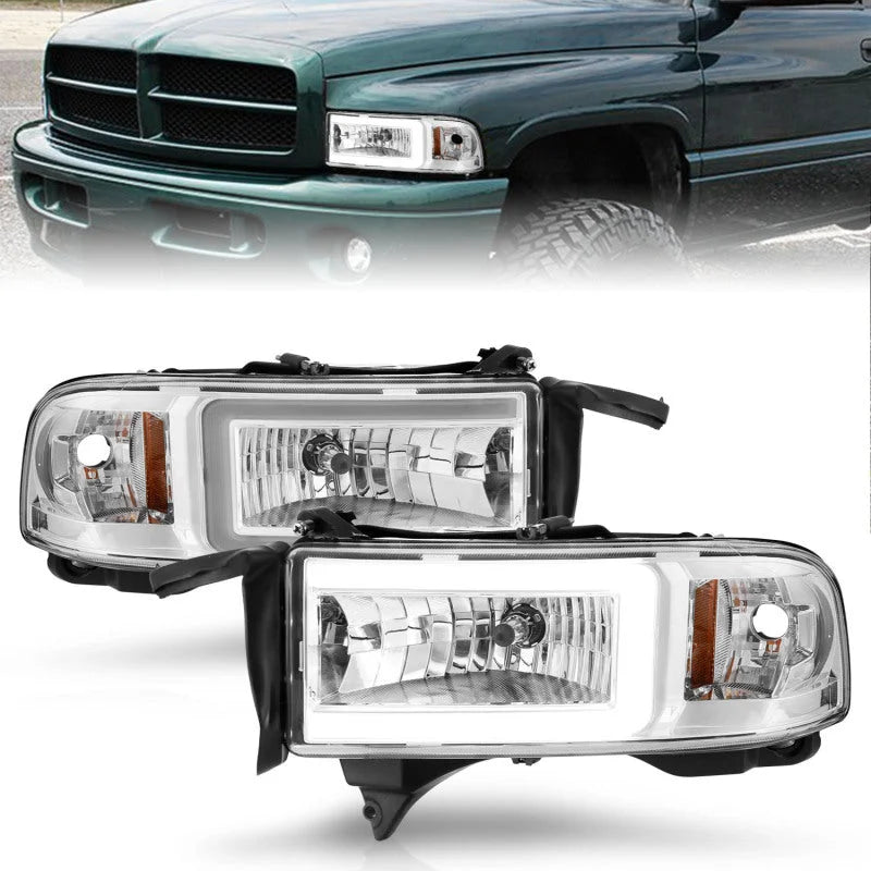 ANZO 94-02 Dodge RAM Crystal Headlight - w/ Light Bar Chrome Housing - Main Product View