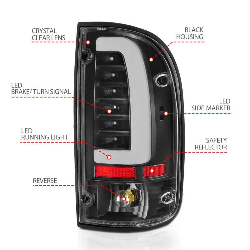 ANZO 95-00 Toyota Tacoma LED Taillights Black Housing Clear Lens (Pair) - Additional View 6