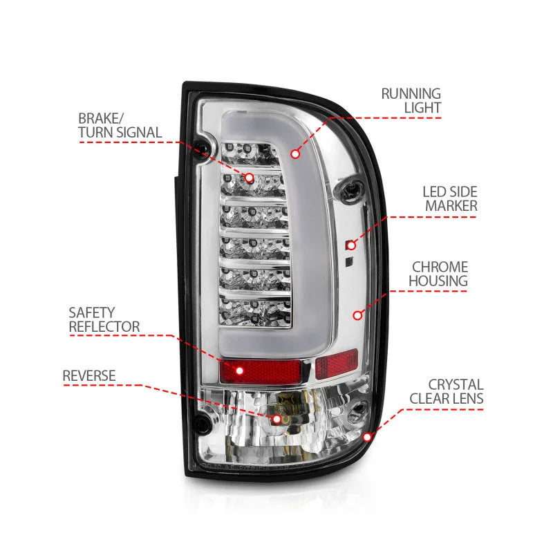 ANZO 95-00 Toyota Tacoma LED Taillights Chrome Housing Clear Lens (Pair) - Additional View 7