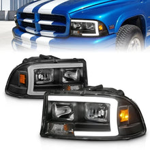 Load image into Gallery viewer, ANZO 97-04 Dodge Dakota/Durango Crystal headlight Set w/ Light Bar Black Housing - Main Product View