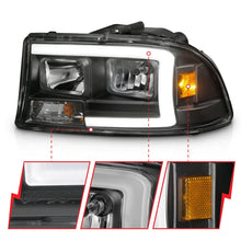 Load image into Gallery viewer, ANZO 97-04 Dodge Dakota/Durango Crystal headlight Set w/ Light Bar Black Housing - Back View