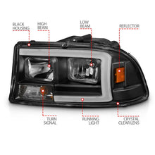 Load image into Gallery viewer, ANZO 97-04 Dodge Dakota/Durango Crystal headlight Set w/ Light Bar Black Housing - Additional View 5