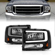 Load image into Gallery viewer, ANZO 99-04 Ford F250/F350/F450/Excursion (excl. 99) Crystal Headlights - w/ Light Bar Black Housing - Main Product View
