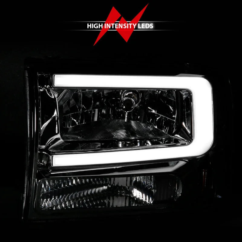 ANZO 99-04 Ford F250/F350/F450/Excursion (excl. 99) Crystal Headlights - w/ Light Bar Chrome Housing - Installation View