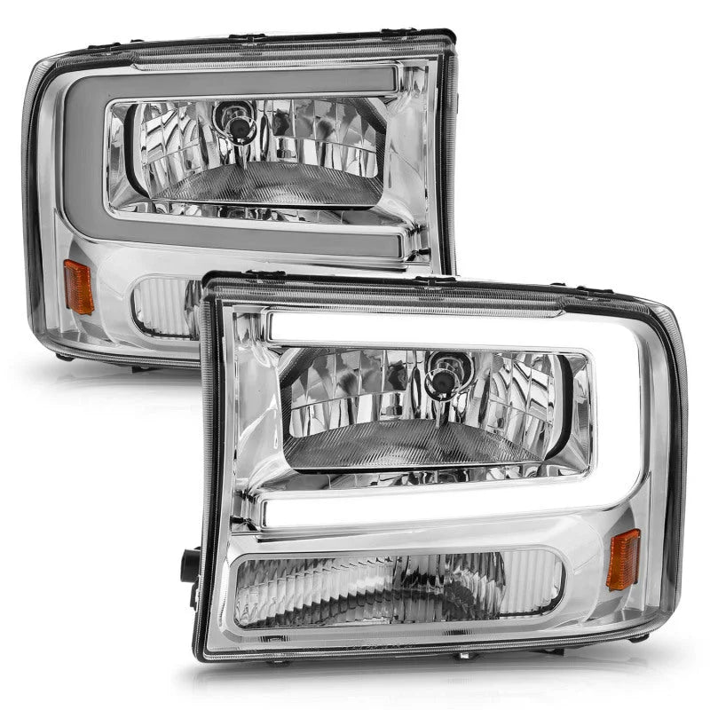 ANZO 99-04 Ford F250/F350/F450/Excursion (excl. 99) Crystal Headlights - w/ Light Bar Chrome Housing - Additional View 6