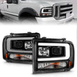 Load image into Gallery viewer, ANZO 99-04 Ford F250/F350/F450/Excursion (excl 99) Projector Headlights - w/ Light Bar Black Housing - Main Product View