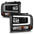 Load image into Gallery viewer, ANZO 99-04 Ford F250/F350/F450/Excursion (excl 99) Projector Headlights - w/ Light Bar Black Housing - Back View