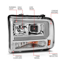 Load image into Gallery viewer, ANZO 99-04 Ford F250/F350/F450/Excursion (excl 99) Projector Headlights - w/Light Bar Chrome Housing - Side View