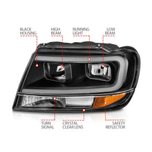 Load image into Gallery viewer, ANZO 99-04 Jeep Grand Cherokee Crystal Headlights - w/ Light Bar Black Housing - Additional View 5