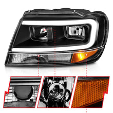 Load image into Gallery viewer, ANZO 99-04 Jeep Grand Cherokee Crystal Headlights - w/ Light Bar Black Housing - Additional View 6
