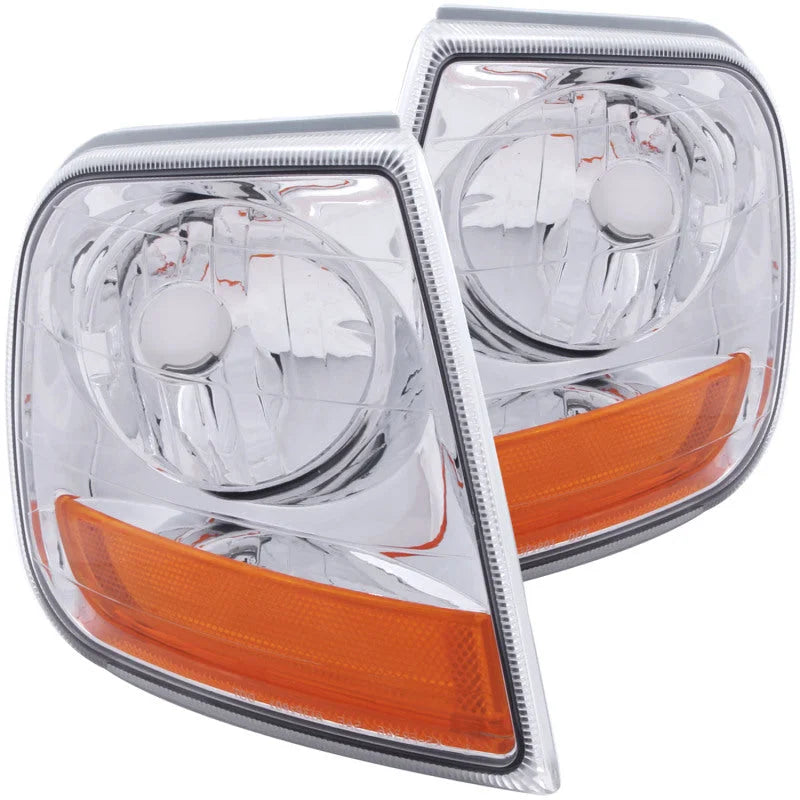 ANZO Corner Lights 1997-2003 Ford F-150 HARLEY - DAVIDSON Style Corner Lights Chrome w/ Amber Rflct - Main Product View
