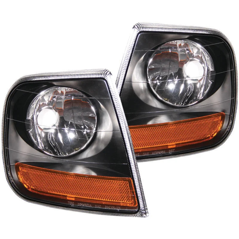 ANZO Corner Lights 1997-2003 Ford F-150 HARLEY DAVIDSON Style Corner Lights Black w/ Amber Reflector - Main Product View