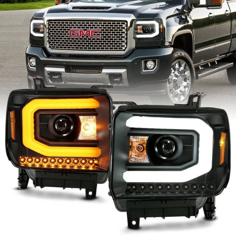 ANZO GMC SIERRA 1500 14-15 2500H/15-19 Projector Headlight Plank Style Black w/ Switchback (Halogen) - Main Product View