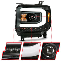 Load image into Gallery viewer, ANZO GMC SIERRA 1500 14-15 2500H/15-19 Projector Headlight Plank Style Black w/ Switchback (Halogen) - Back View