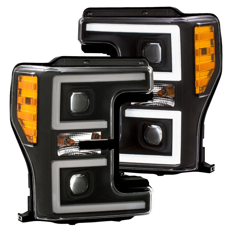 ANZO LED Headlights 17-18 Ford F-250 Super Duty Plank-Style L.E.D. Headlight Black (Pair) - Side View