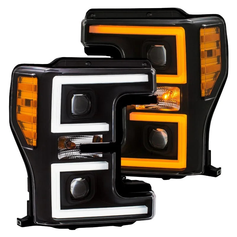 ANZO LED Headlights 17-18 Ford F-250 Super Duty Plank-Style L.E.D. Headlight Black (Pair) - Back View