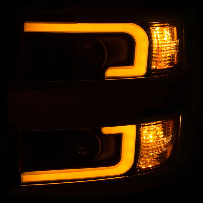 ANZO Projector Headlights 15-17 Chevrolet Silverado 2500HD / 3500HD Black w/ Chrome Rim - Main Product View