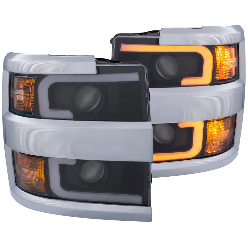 ANZO Projector Headlights 15-17 Chevrolet Silverado 2500HD / 3500HD Black w/ Chrome Rim - Detail View