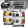 Load image into Gallery viewer, ANZO Projector Headlights 15-17 Chevrolet Silverado 2500HD / 3500HD Chrome w/ Chrome Rim - Main Product View