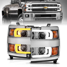 Load image into Gallery viewer, ANZO Projector Headlights 15-17 Chevrolet Silverado 2500HD / 3500HD Chrome w/ Chrome Rim - Main Product View