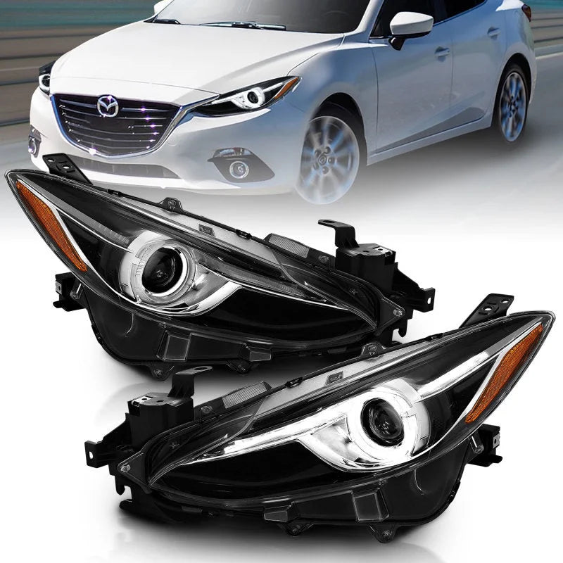 ANZO Projector Headlights With Halo Black w/Amber 14-17 Mazda 3 - Main Product View