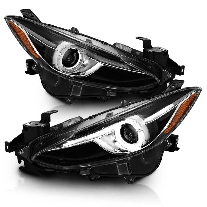 ANZO Projector Headlights With Halo Black w/Amber 14-17 Mazda 3 - Side View