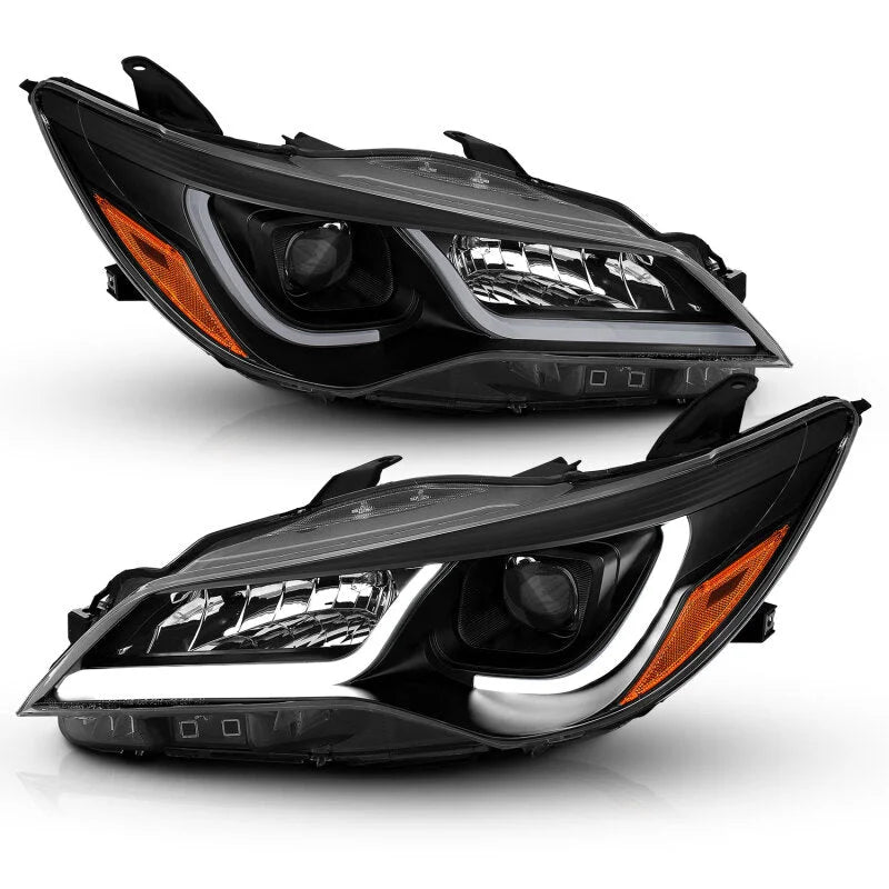 ANZO Projector Headlights With Plank Style Design Black w/Amber 15-16 Toyota Camry (4DR) - Side View
