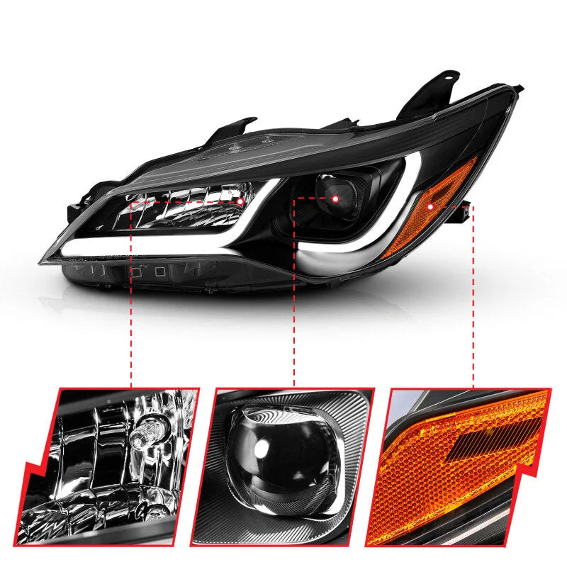 ANZO Projector Headlights With Plank Style Design Black w/Amber 15-16 Toyota Camry (4DR) - Back View