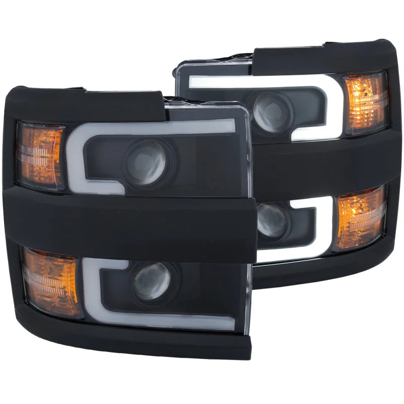 ANZO Projector Headlights With Plank Style Design Black w/Amber 15-17 Chevrolet Silverado 2500/3500 - Main Product View
