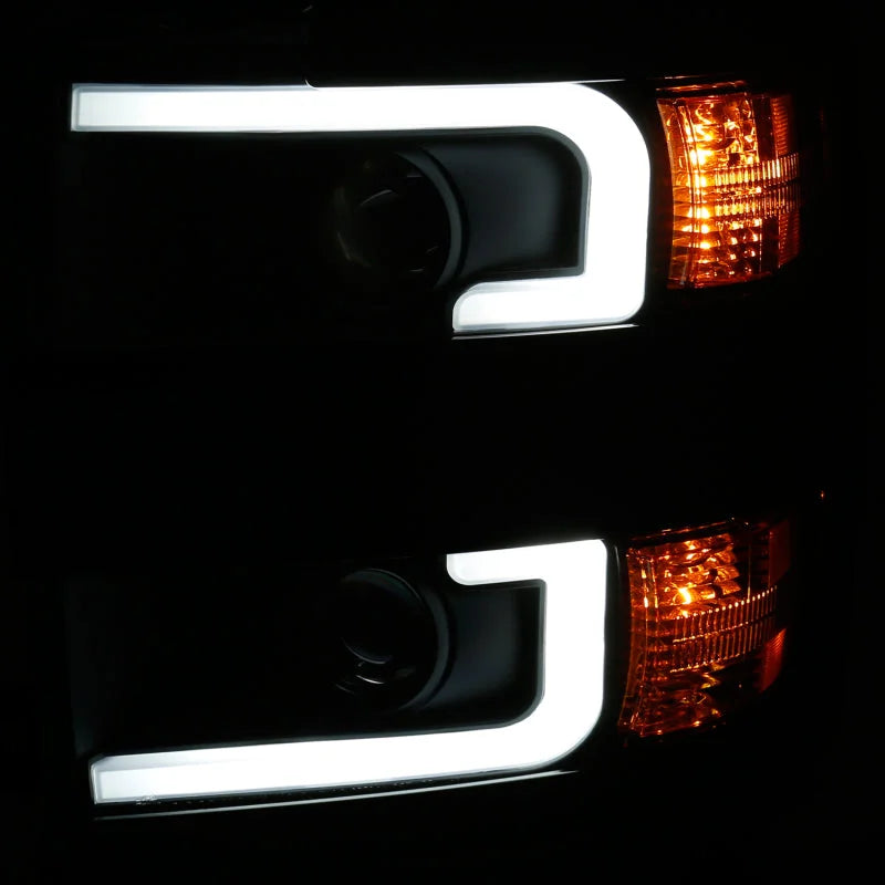 ANZO Projector Headlights With Plank Style Design Black w/Amber 15-17 Chevrolet Silverado 2500/3500 - Detail View