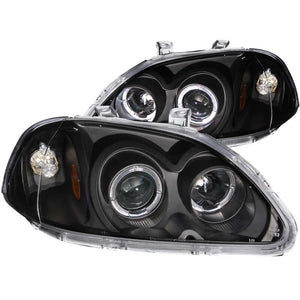ANZO Projector Headlights w/ Halo Black fits 1996-1998 Honda Civic - Main Product View