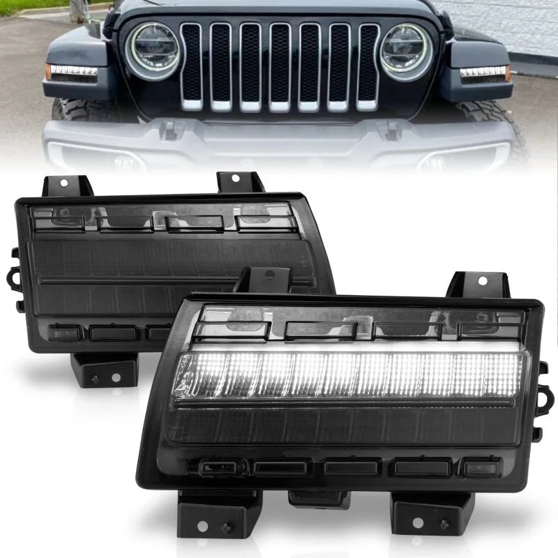 ANZO Wrangler 18-21/Gladiator 20+ LED Side Marker Lights Smoke w Sequential Signal - Main Product View