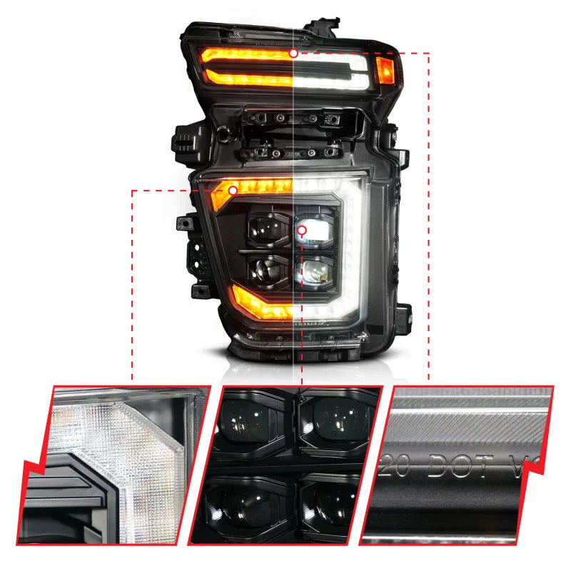 ANZO Z-Series 20-23 Chevy Silverado 2500/3500 Z-Series Full LED Proj Headlights Black - Driver Side - Side View