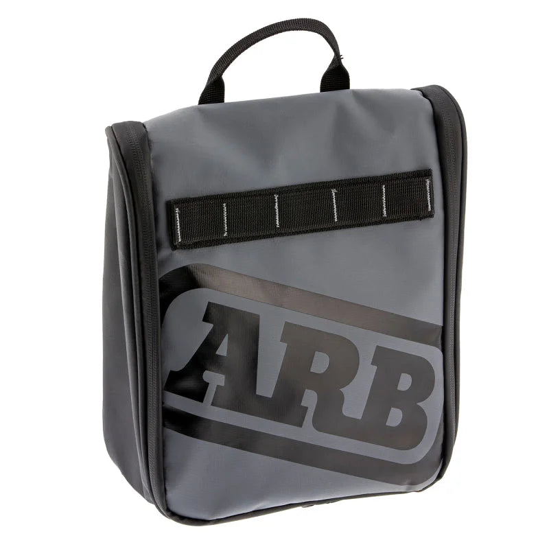 ARB Toiletries Bag Charcoal Finish w/ Red Highlights PVC Outer Shell Mesh Pockets Mirror - Side View