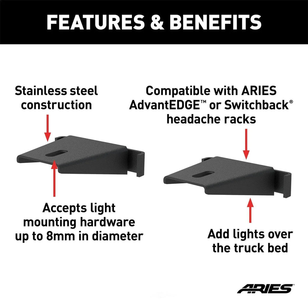 ARIES 1110311 Headache Rack Light Mounting Brackets, 2-Pack 1110311 - Back View