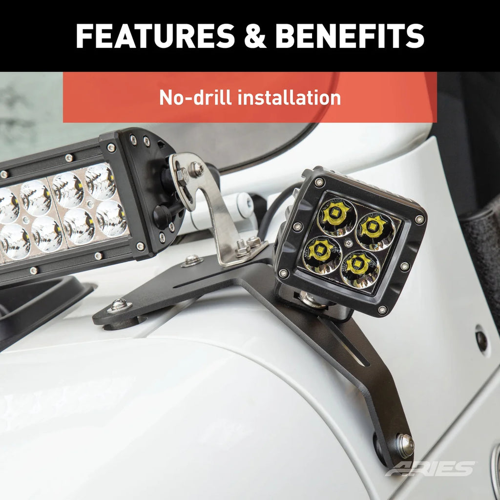 ARIES 1110313 Windshield Light Brackets, LEDs Sold Separately 1110313 fits 2018-2019 Jeep Wrangler JL