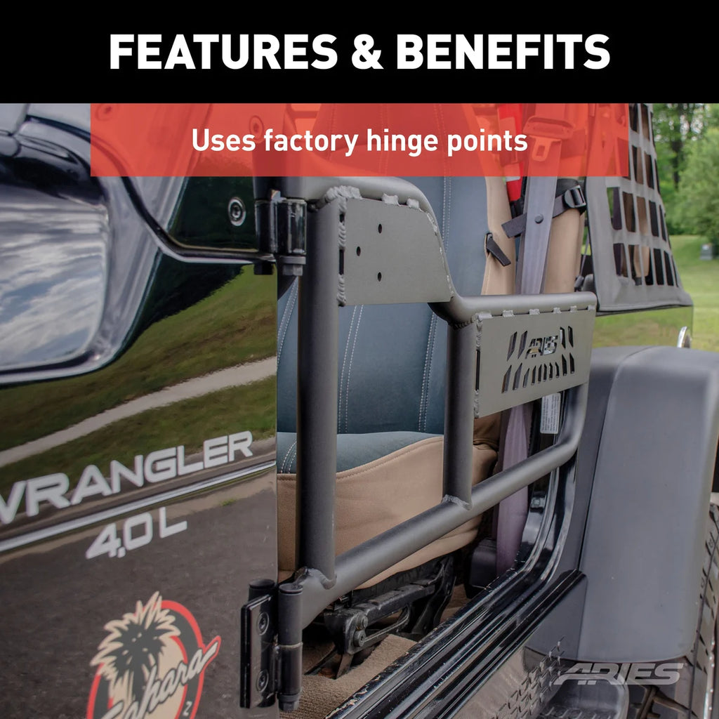 ARIES 1500100 Black Aluminum Tube Half Doors 1500100 fits Jeep Wrangler Tj