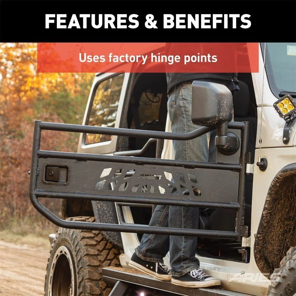 ARIES 1500200 Black Aluminum Front Tube Half Doors 1500200 fits 2018-2019 Jeep Wrangler / Gladiator - Additional View 5