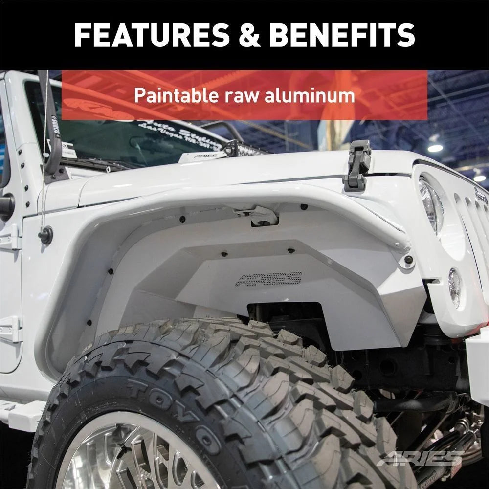 ARIES 1500202 Paintable Raw Aluminum Front Fender Flares 1500202 fits Jeep Wrangler JK - Additional View 5