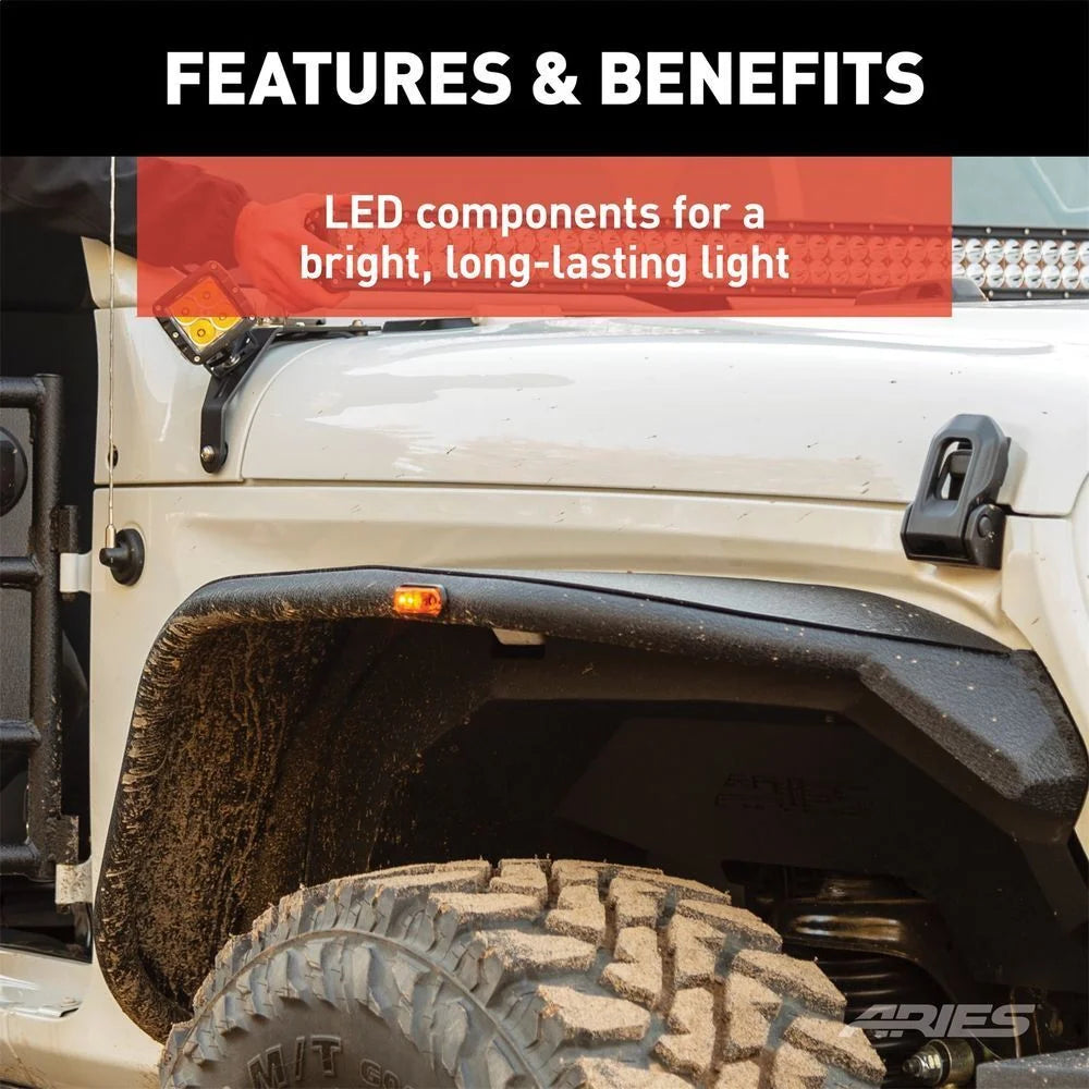 ARIES 1500240 Fender Flare LED Side Marker Lights, DOT-Approved 1500240 fits 2007-2017 Jeep Wrangler - Additional View 6