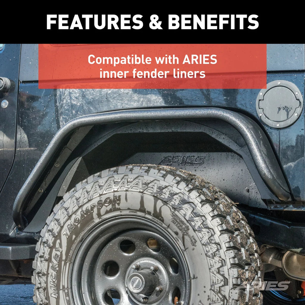 ARIES 2500201 Black Aluminum Rear Fender Flares 2500201 fits Jeep Wrangler JK