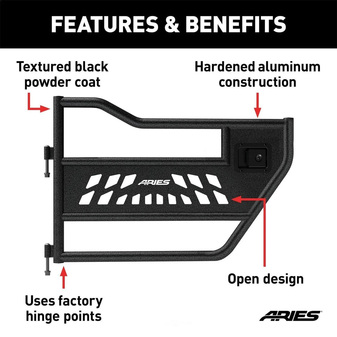 ARIES 25009 Black Aluminum Rear Tube Half Doors 25009 fits Jeep Wrangler JK - Back View